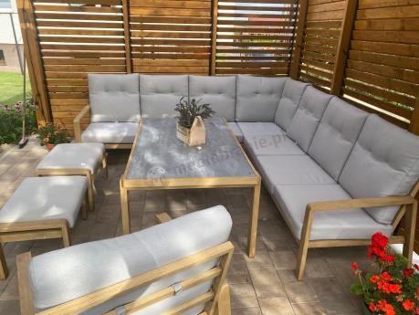 Narożnik ogrodowy 7 osobowy z fotelem imitacja drewna Tavaro Corner XL Wood