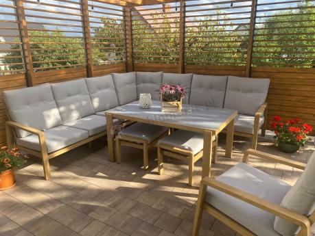 Narożnik ogrodowy 7 osobowy z fotelem imitacja drewna Tavaro Corner XL Wood
