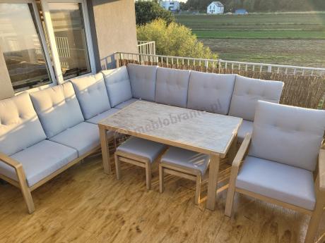 Narożnik ogrodowy 7 osobowy z fotelem imitacja drewna Tavaro Corner XL Wood