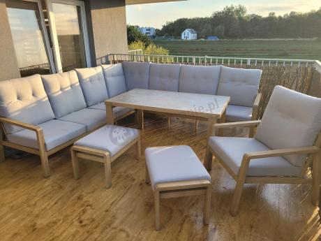 Narożnik ogrodowy 7 osobowy z fotelem imitacja drewna Tavaro Corner XL Wood