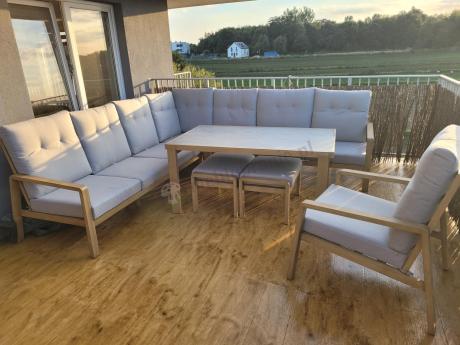 Narożnik ogrodowy 7 osobowy z fotelem imitacja drewna Tavaro Corner XL Wood