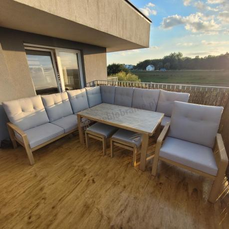 Narożnik ogrodowy 7 osobowy z fotelem imitacja drewna Tavaro Corner XL Wood