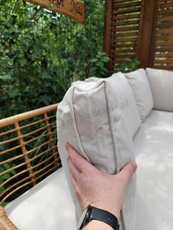 Narożnik ogrodowy boho rope style z dużym stołem, fotelem i pufami Torgiano Corner XL beżowy