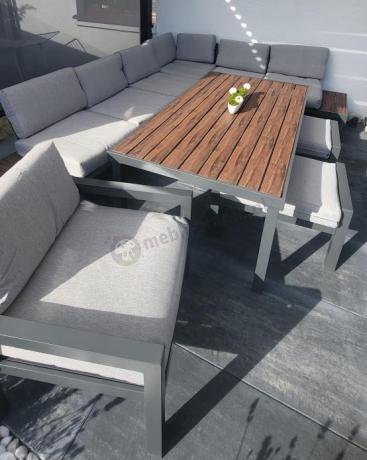 Narożnik ogrodowy moduowy z fotelem i stołem 160cm Calamba Corner XL - Light Grey