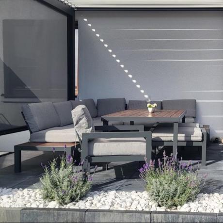 Narożnik ogrodowy moduowy z fotelem i stołem 160cm Calamba Corner XL - Light Grey