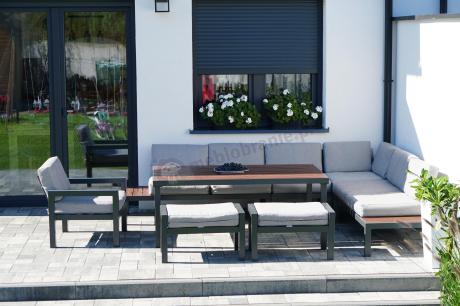 Narożnik ogrodowy moduowy z fotelem i stołem 160cm Calamba Corner XL - Light Grey