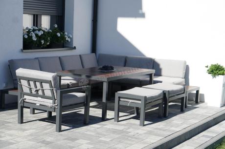 Narożnik ogrodowy moduowy z fotelem i stołem 160cm Calamba Corner XL - Light Grey