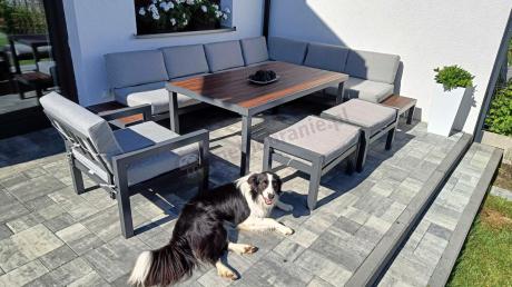 Narożnik ogrodowy moduowy z fotelem i stołem 160cm Calamba Corner XL - Light Grey