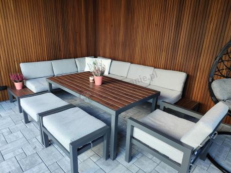 Narożnik ogrodowy moduowy z fotelem i stołem 160cm Calamba Corner XL - Light Grey