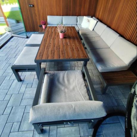 Narożnik ogrodowy moduowy z fotelem i stołem 160cm Calamba Corner XL - Light Grey