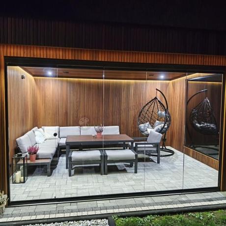 Narożnik ogrodowy moduowy z fotelem i stołem 160cm Calamba Corner XL - Light Grey