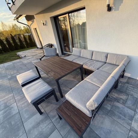 Narożnik ogrodowy moduowy z fotelem i stołem 160cm Calamba Corner XL - Light Grey