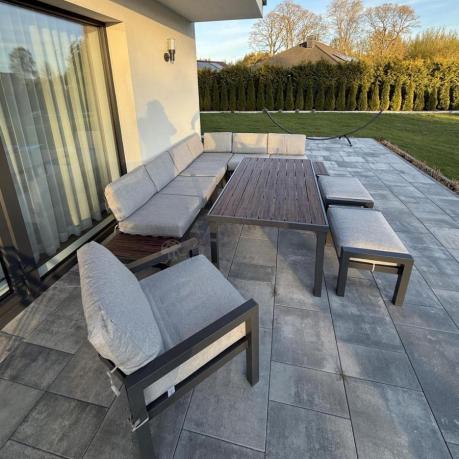 Narożnik ogrodowy moduowy z fotelem i stołem 160cm Calamba Corner XL - Light Grey