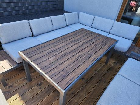 Narożnik ogrodowy moduowy z fotelem i stołem 160cm Calamba Corner XL - Light Grey