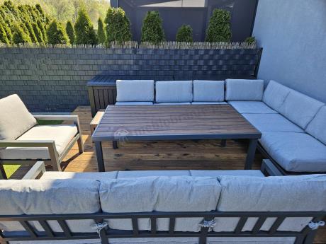 Narożnik ogrodowy moduowy z fotelem i stołem 160cm Calamba Corner XL - Light Grey