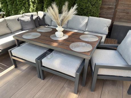 Narożnik ogrodowy moduowy z fotelem i stołem 160cm Calamba Corner XL - Light Grey