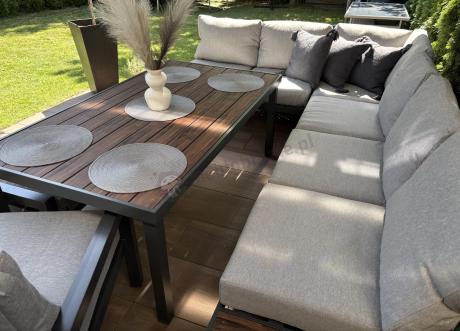 Narożnik ogrodowy moduowy z fotelem i stołem 160cm Calamba Corner XL - Light Grey