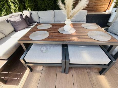 Narożnik ogrodowy moduowy z fotelem i stołem 160cm Calamba Corner XL - Light Grey