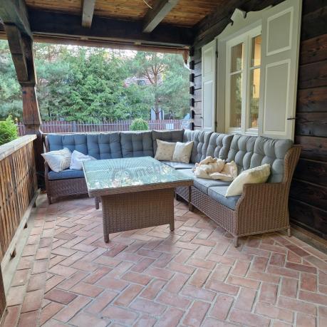 Narożnik ogrodowy premium z wysokim stołem i fotelami - Laritto Corner XL - Brown