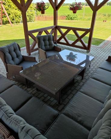 Narożnik ogrodowy premium z wysokim stołem i fotelami - Laritto Corner XL - Brown