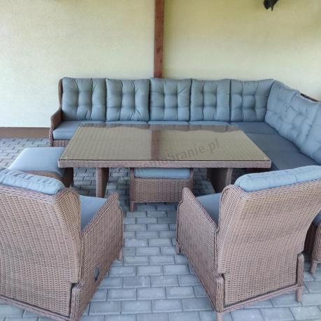 Narożnik ogrodowy premium z wysokim stołem i fotelami - Laritto Corner XL - Brown