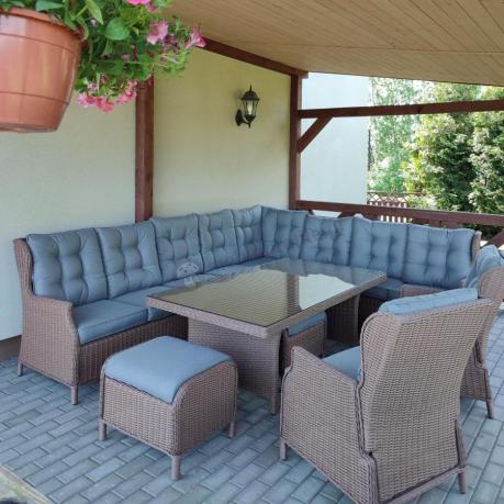 Narożnik ogrodowy premium z wysokim stołem i fotelami - Laritto Corner XL - Brown