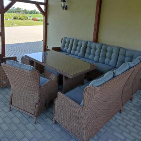 Narożnik ogrodowy premium z wysokim stołem i fotelami - Laritto Corner XL - Brown