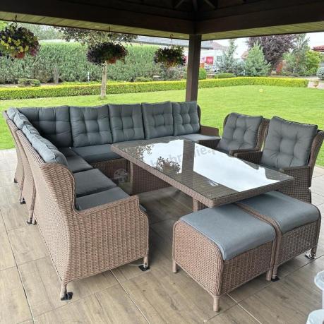 Narożnik ogrodowy premium z wysokim stołem i fotelami - Laritto Corner XL - Brown