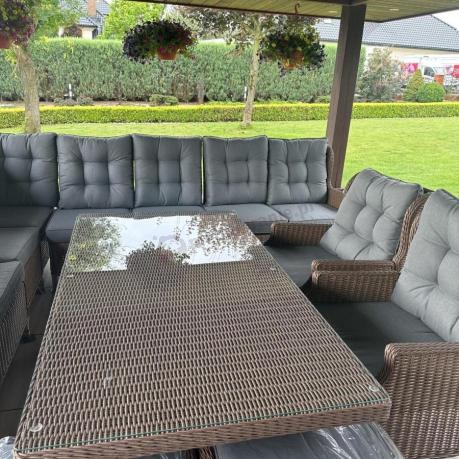 Narożnik ogrodowy premium z wysokim stołem i fotelami - Laritto Corner XL - Brown