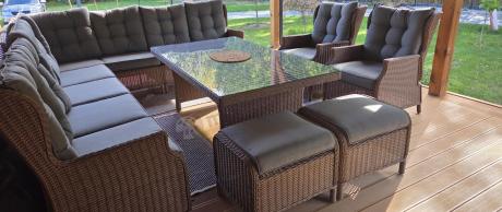 Narożnik ogrodowy premium z wysokim stołem i fotelami - Laritto Corner XL - Brown