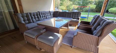 Narożnik ogrodowy premium z wysokim stołem i fotelami - Laritto Corner XL - Brown