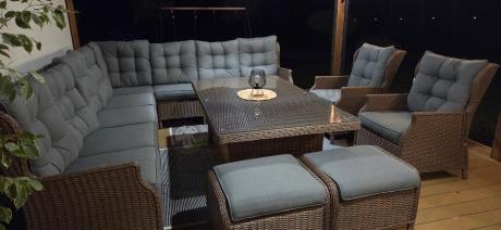 Narożnik ogrodowy premium z wysokim stołem i fotelami - Laritto Corner XL - Brown