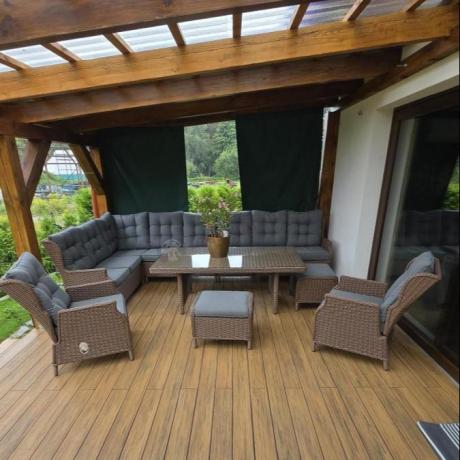 Narożnik ogrodowy premium z wysokim stołem i fotelami - Laritto Corner XL - Brown