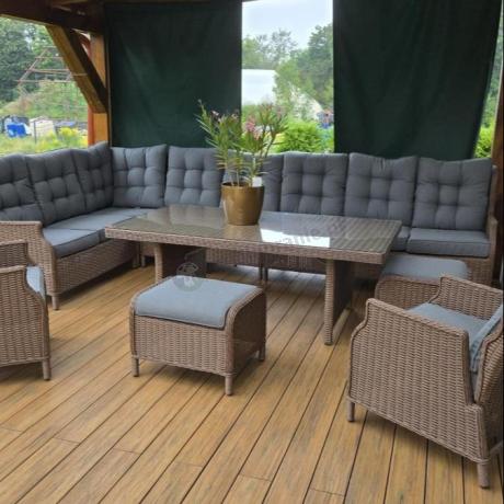 Narożnik ogrodowy premium z wysokim stołem i fotelami - Laritto Corner XL - Brown