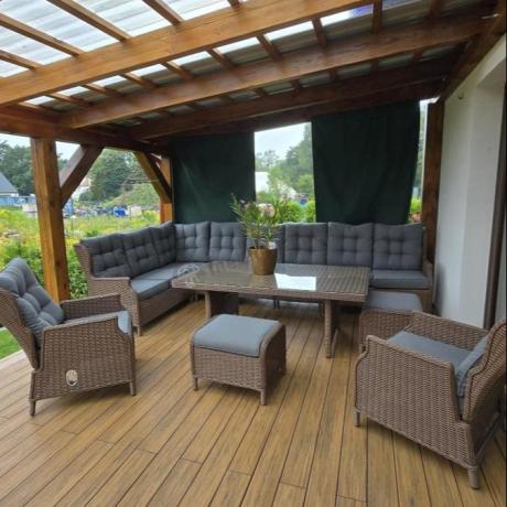 Narożnik ogrodowy premium z wysokim stołem i fotelami - Laritto Corner XL - Brown