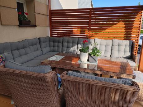 Narożnik ogrodowy premium z wysokim stołem i fotelami - Laritto Corner XL - Brown