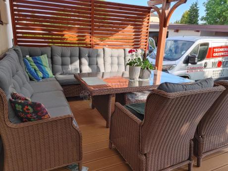 Narożnik ogrodowy premium z wysokim stołem i fotelami - Laritto Corner XL - Brown