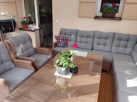 Narożnik ogrodowy premium z wysokim stołem i fotelami - Laritto Corner XL - Brown