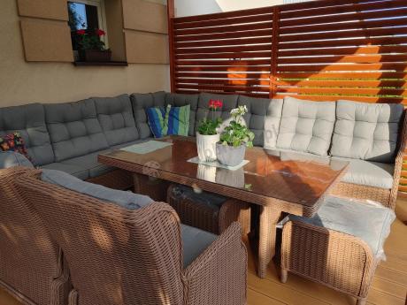 Narożnik ogrodowy premium z wysokim stołem i fotelami - Laritto Corner XL - Brown