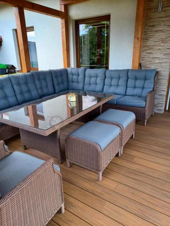 Narożnik ogrodowy premium z wysokim stołem i fotelami - Laritto Corner XL - Brown