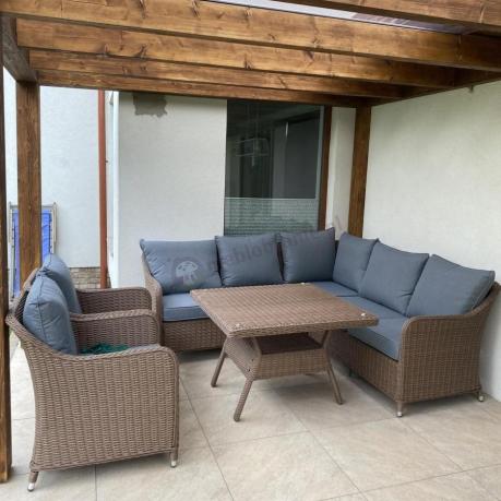 Narożnik ogrodowy technorattan 207x207cm z wysokim stołem Novici - Brown