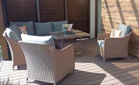 Narożnik ogrodowy technorattan 207x207cm z wysokim stołem Novici - Brown