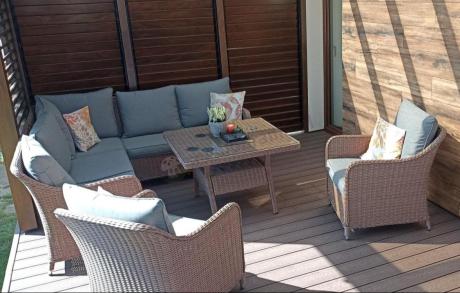 Narożnik ogrodowy technorattan 207x207cm z wysokim stołem Novici - Brown