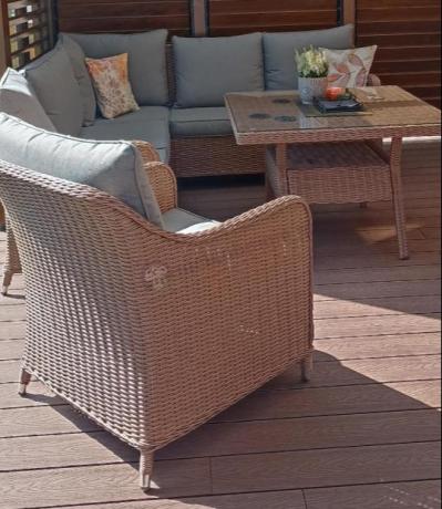 Narożnik ogrodowy technorattan 207x207cm z wysokim stołem Novici - Brown