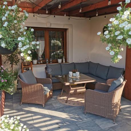 Narożnik ogrodowy technorattan 207x207cm z wysokim stołem Novici - Brown