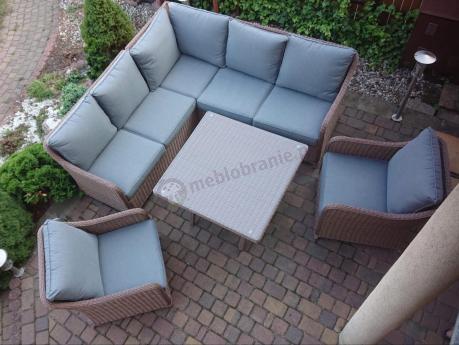 Narożnik ogrodowy technorattan 207x207cm z wysokim stołem Novici - Brown