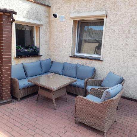 Narożnik ogrodowy technorattan 207x207cm z wysokim stołem Novici - Brown