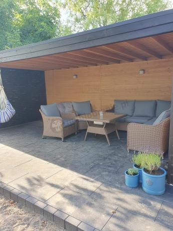 Narożnik ogrodowy technorattan 207x207cm z wysokim stołem Novici - Brown