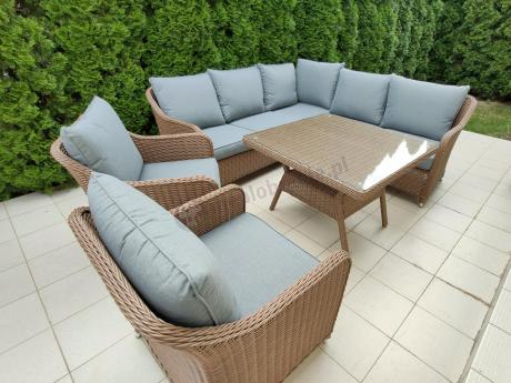 Narożnik ogrodowy technorattan 207x207cm z wysokim stołem Novici - Brown