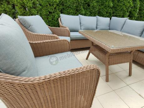 Narożnik ogrodowy technorattan 207x207cm z wysokim stołem Novici - Brown